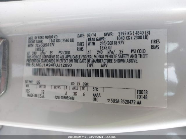 5LMCJ1A94FUJ12890 Lincoln MKC