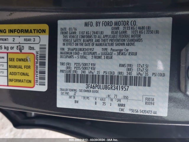 Ford Fusion Hybrid Se 2016 3FA6P0LU8GR341957 Image 9