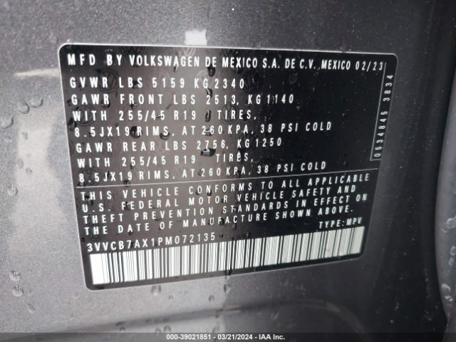 3VVCB7AX1PM072135 Volkswagen Tiguan 2.0t Se R-line Black