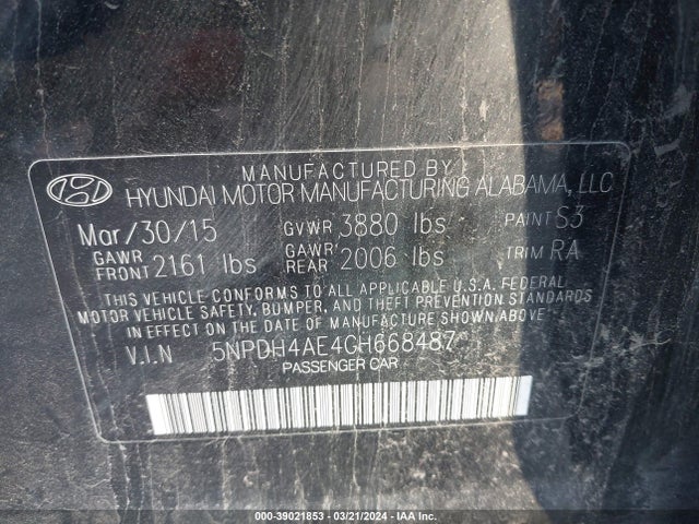 Hyundai ELANTRA SE 2016 5NPDH4AE4GH668487 Image 9
