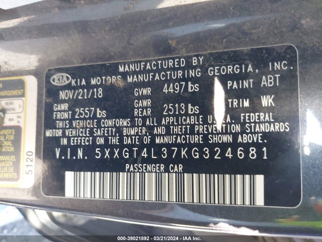 KIA Optima Lx 2019 5XXGT4L37KG324681 Image 9