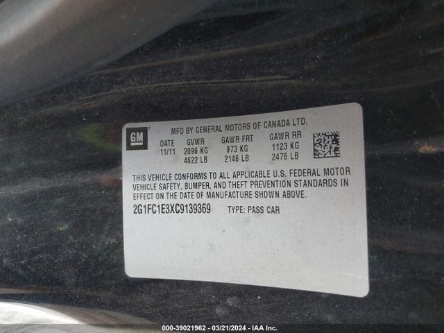 Продажа на аукционе авто 2012 Chevrolet Camaro 2lt, vin: 2G1FC1E3XC9139369, номер лота: 39021962