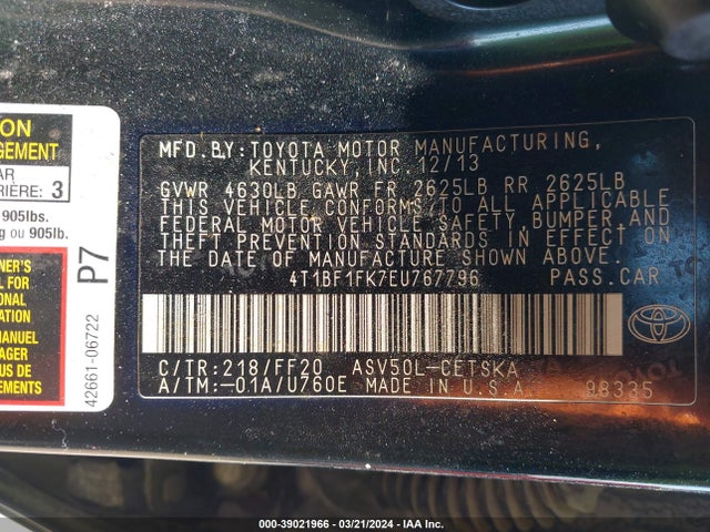 Toyota CAMRY SE 2014 4T1BF1FK7EU767796 Image 9