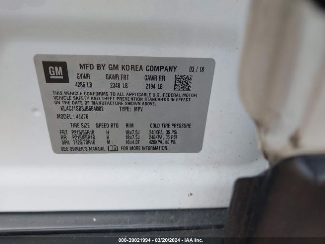 KL4CJ1SB3JB664002 Buick Encore Sport Touring