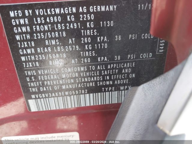 WVGBV3AX9EW059782 Volkswagen Tiguan Sel