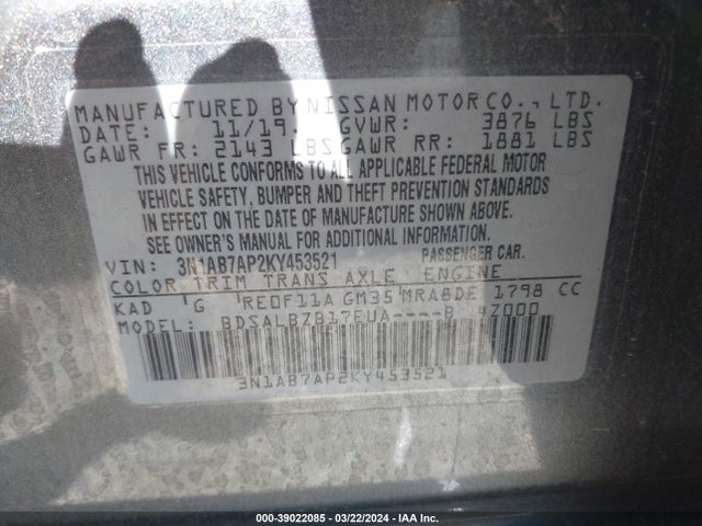Nissan SENTRA S 2019 3N1AB7AP2KY453521 Image 9