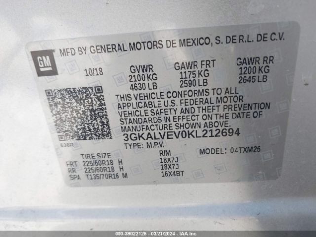 3GKALVEV0KL212694 GMC Terrain Slt