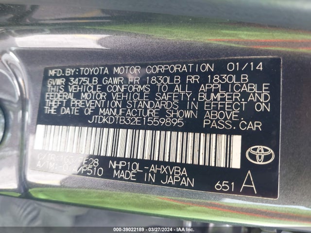 Toyota Prius C One 2014 JTDKDTB32E1559895 Image 9