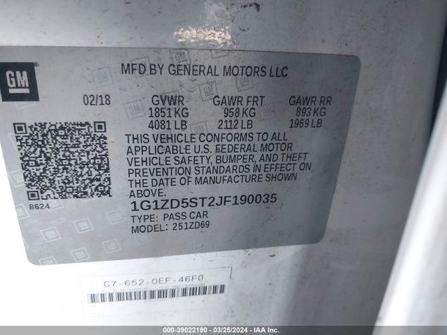 Chevrolet lfv - direct injection, variable valve timing, gen 1 2018 1G1ZD5ST2JF190035 Image 26
