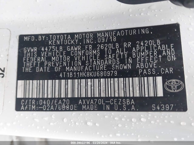 Toyota CAMRY SE 2019 4T1B11HK8KU680979 Image 9