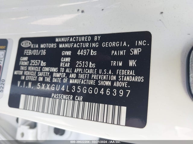 KIA OPTIMA EX 2016 5XXGU4L35GG046397 Image 9