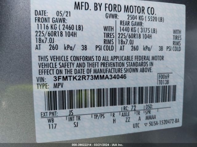 3FMTK2R73MMA34046 Ford Mustang Mach-e California Route 1