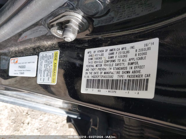 Honda ACCORD EX 2015 1HGCR2F72FA002582 Image 9