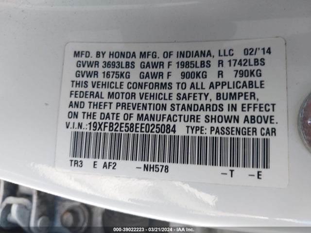 Honda Civic Lx 2014 19XFB2E58EE025084 Image 9