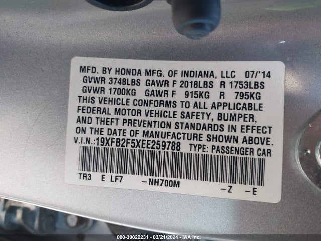 Honda Civic Lx 2014 19XFB2F5XEE259788 Image 9