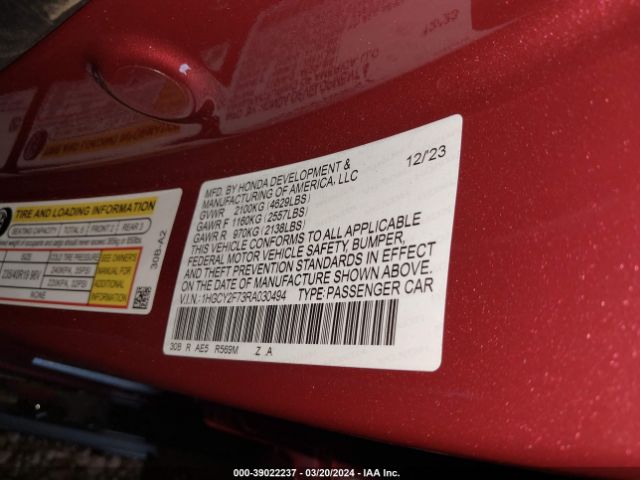 1HGCY2F73RA030494 Honda Accord Hybrid Sport-l