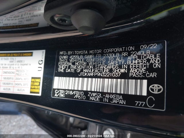 Toyota Prius Prime Le 2022 JTDKAMFP9N3221037 Image 9