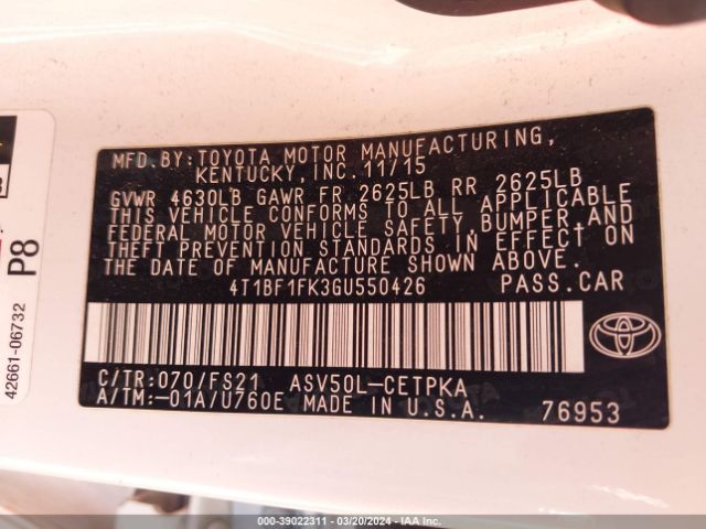 4T1BF1FK3GU550426 Toyota CAMRY SE