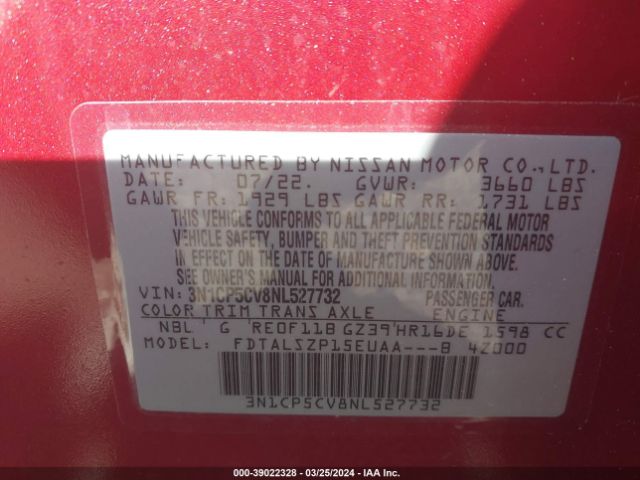 3N1CP5CV8NL527732 Nissan Kicks Sv Xtronic Cvt