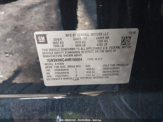 Chevrolet Suburban Lt 2017 1GNSKHKC4HR199884 Image 9