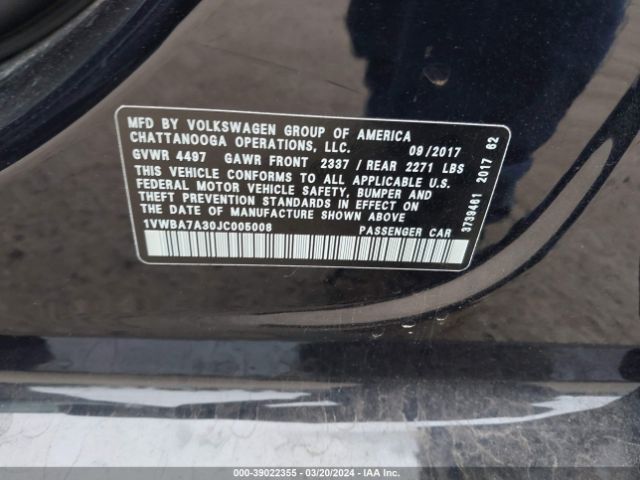 1VWBA7A30JC005008 Volkswagen Passat 2.0t Se