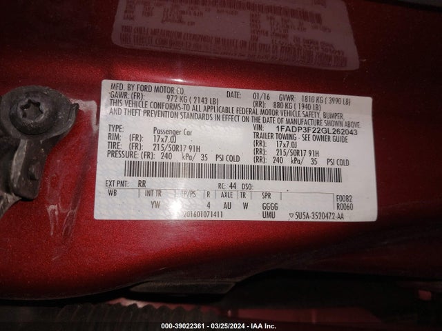 Ford FOCUS SE 2016 1FADP3F22GL262043 Image 17