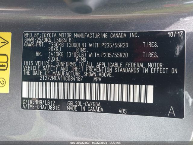 2T2ZZMCA1HC084187 Lexus RX 350