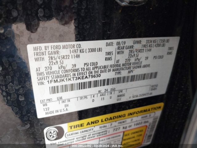 1FMJK1KT3KEA75630 Ford Expedition Max Limited