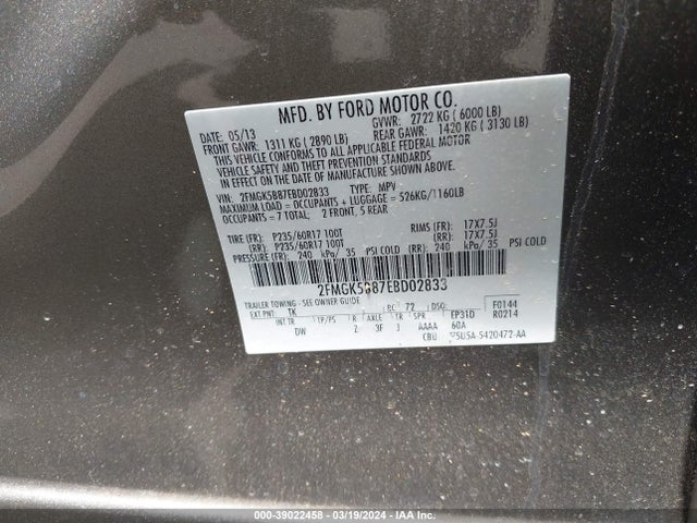 Ford FLEX SE 2014 2FMGK5B87EBD02833 Image 9