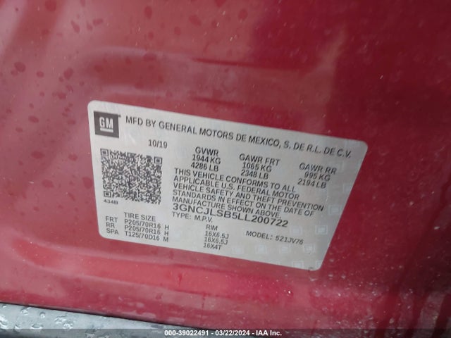 Chevrolet Trax Fwd Lt 2020 3GNCJLSB5LL200722 Image 8