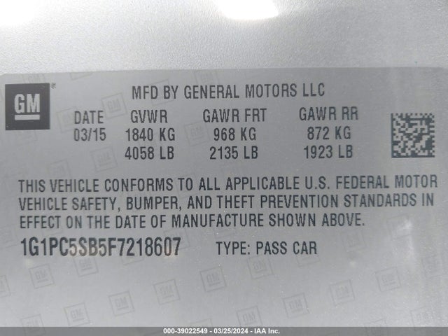 Chevrolet Cruze 1lt Auto 2015 1G1PC5SB5F7218607 Image 9
