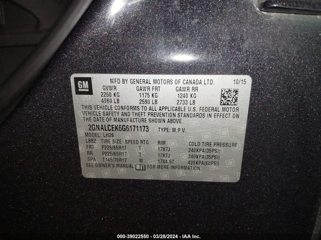 Chevrolet EQUINOX LT 2016 2GNALCEK6G6171173 Image 9