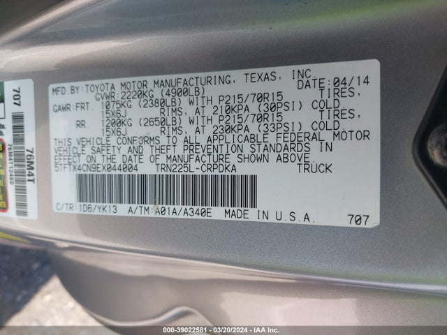 Toyota Tacoma 2014 5TFTX4CN9EX044004 Image 9