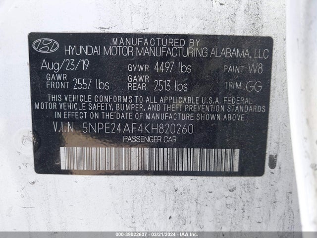 Hyundai SONATA SE 2019 5NPE24AF4KH820260 Image 9