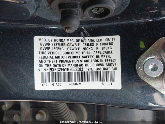 Honda Civic Lx 2017 19XFC2F51HE053583 Image 9