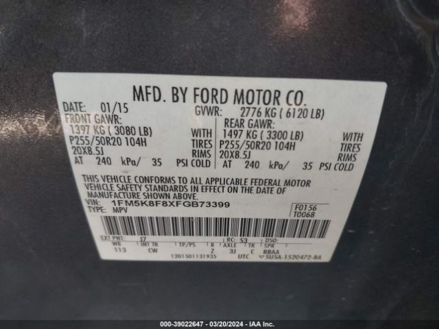 1FM5K8F8XFGB73399 Ford Explorer Limited