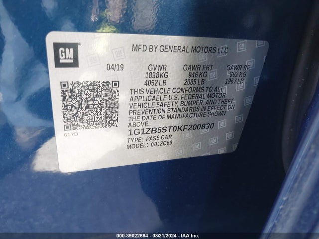 Chevrolet Malibu 1ls 2019 1G1ZB5ST0KF200830 Image 9