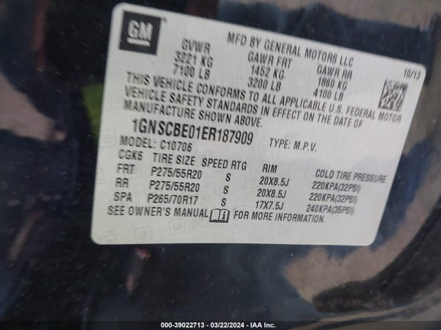 Chevrolet Tahoe Lt 2014 1GNSCBE01ER187909 Image 9
