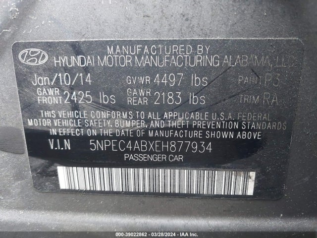 Hyundai Sonata Se 2.0t 2014 5NPEC4ABXEH877934 Image 9