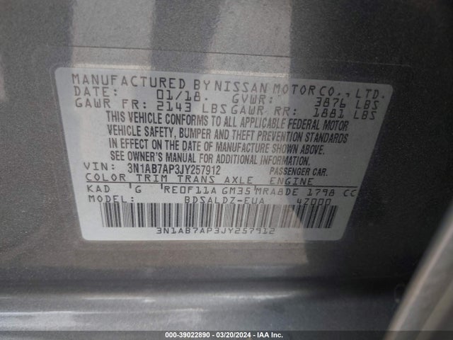 Nissan SENTRA SV 2018 3N1AB7AP3JY257912 Image 9