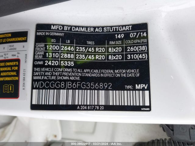 WDCGG8JB6FG356892 Mercedes-Benz Glk 350 4matic