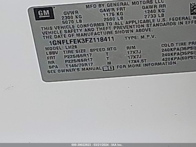 Chevrolet EQUINOX 1LT 2015 1GNFLFEK3FZ118411 Image 9