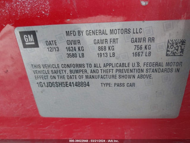 1G1JD6SH5E4148894 Chevrolet Sonic Lt Manual
