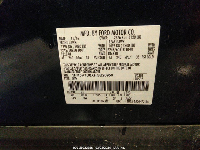 Ford EXPLORER XLT 2017 1FM5K7D8XHGB28950 Image 9