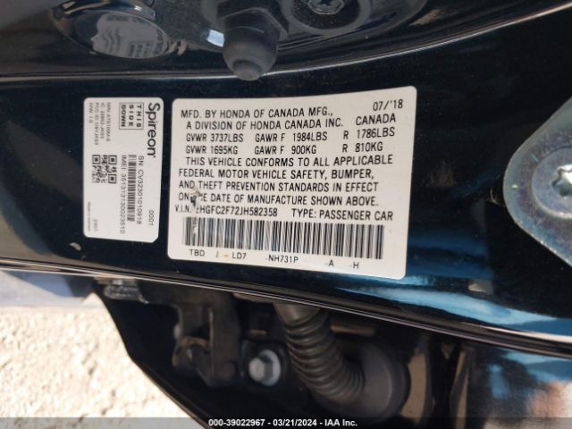2HGFC2F72JH582358 Honda CIVIC EX