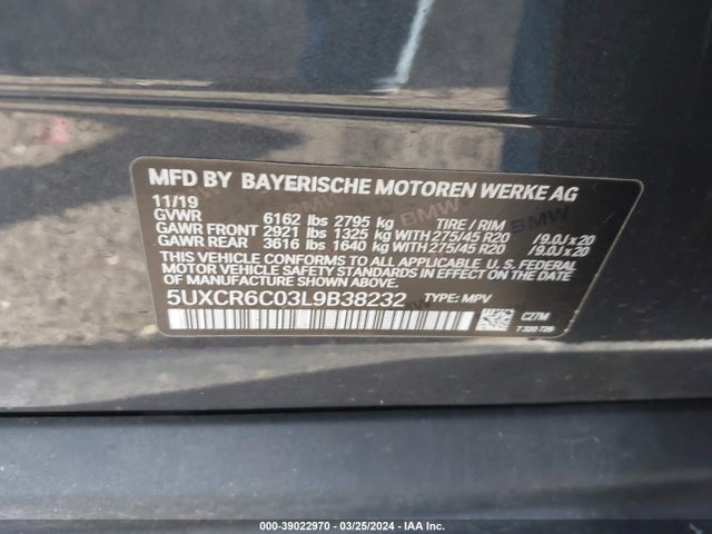 BMW X5 Xdrive40i 2020 5UXCR6C03L9B38232 Image 9