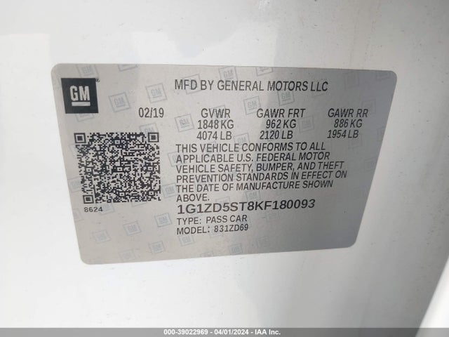 Chevrolet MALIBU LT 2019 1G1ZD5ST8KF180093 Image 9