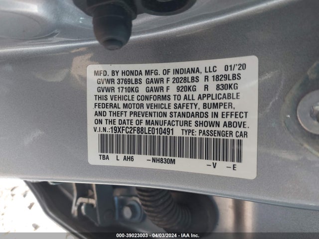 Honda k20c2 2020 19XFC2F88LE010491 Image 22