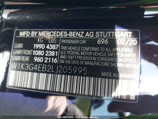W1K3G4EB2LJ205995 Mercedes-Benz A 220