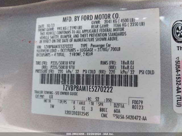 1ZVBP8AM1E5270222 Ford Mustang V6